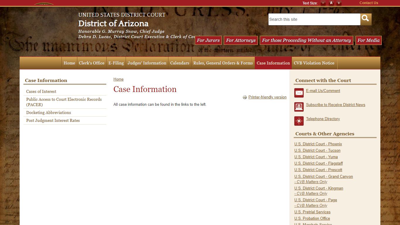 Case Information | District of Arizona | United States District Court